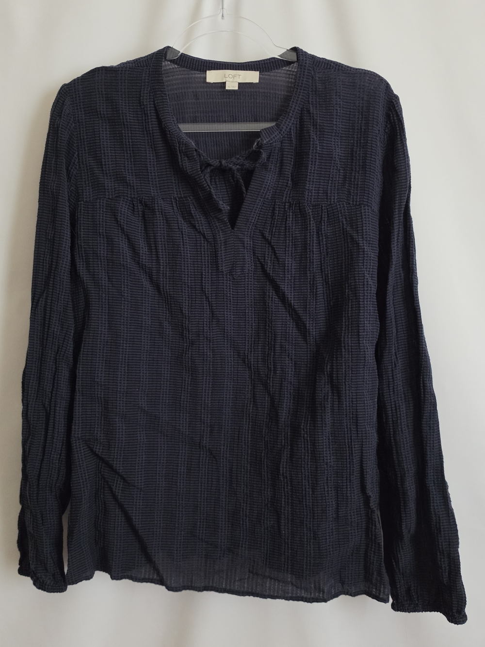 LOFT Navy Textured Long Sleeve Lightweight Shirt
